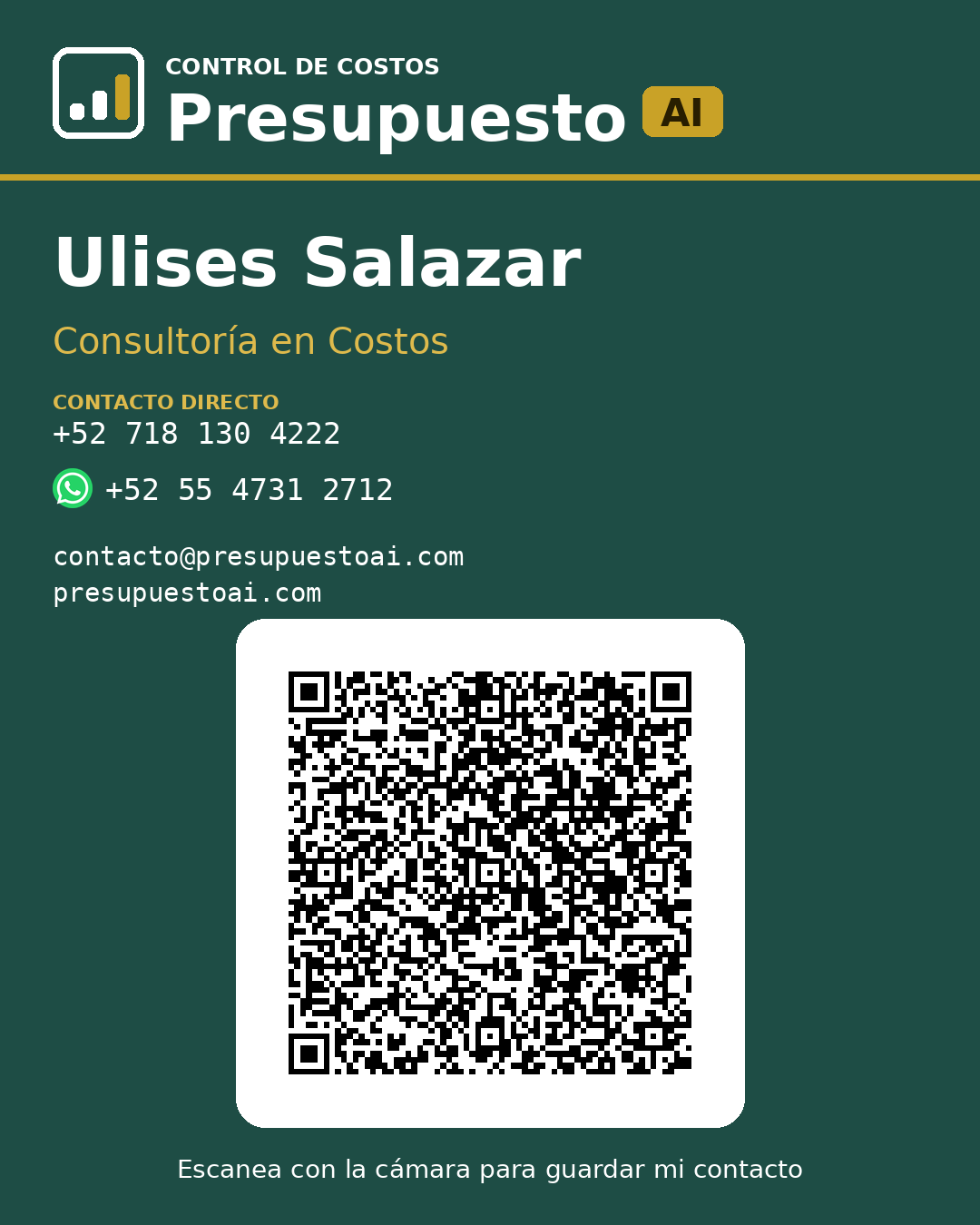 Tarjeta de contacto de Ulises Salazar con código QR
